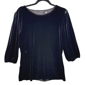 Halogen Velvet Top Blouse XL Black 3/4 Sleeve Elegant Classic